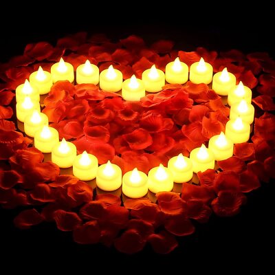 2000Pcs Artificial Rose Petals + 24 LED Candles Romantic Night  Propose Set USA