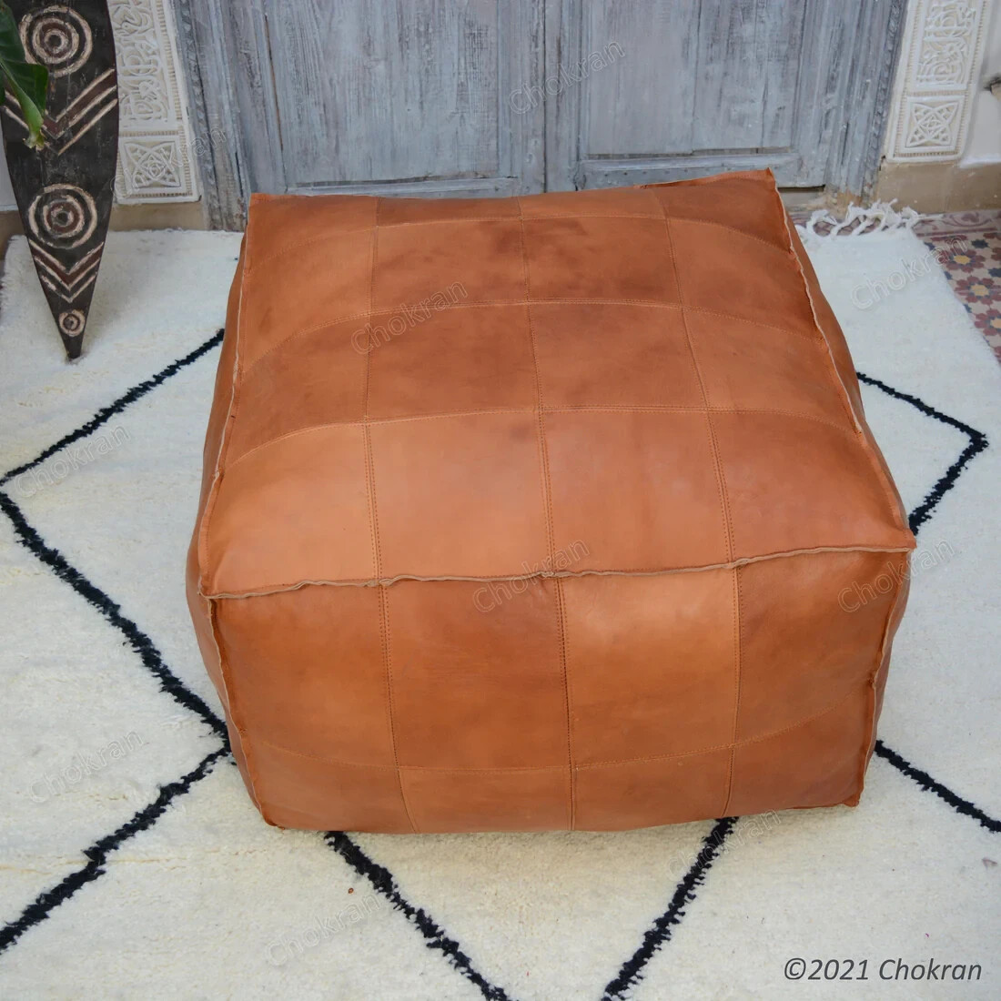 Genuine Ottoman Pouffe Leather New Brown Wounderful Boho Unstuffed Square