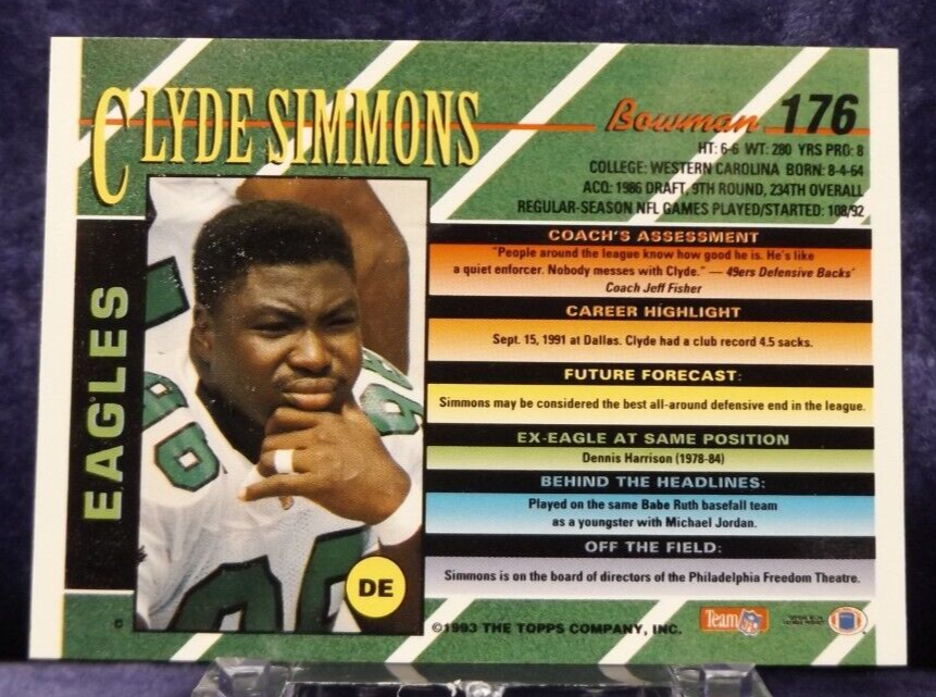 1993 Bowman 176 Clyde Simmons Philadelphia Eagles Near Mint eBay