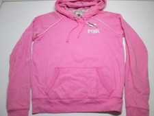 Victoria Secret Womens Size M Hoodie Pink Tie Long Sleeve Pocket Logo Print