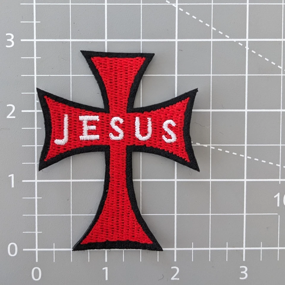 Jesus Cross Patch Christ Religious Symbol Embroidered Iron On Patch 2.75x2.25 - Image 2 of 3