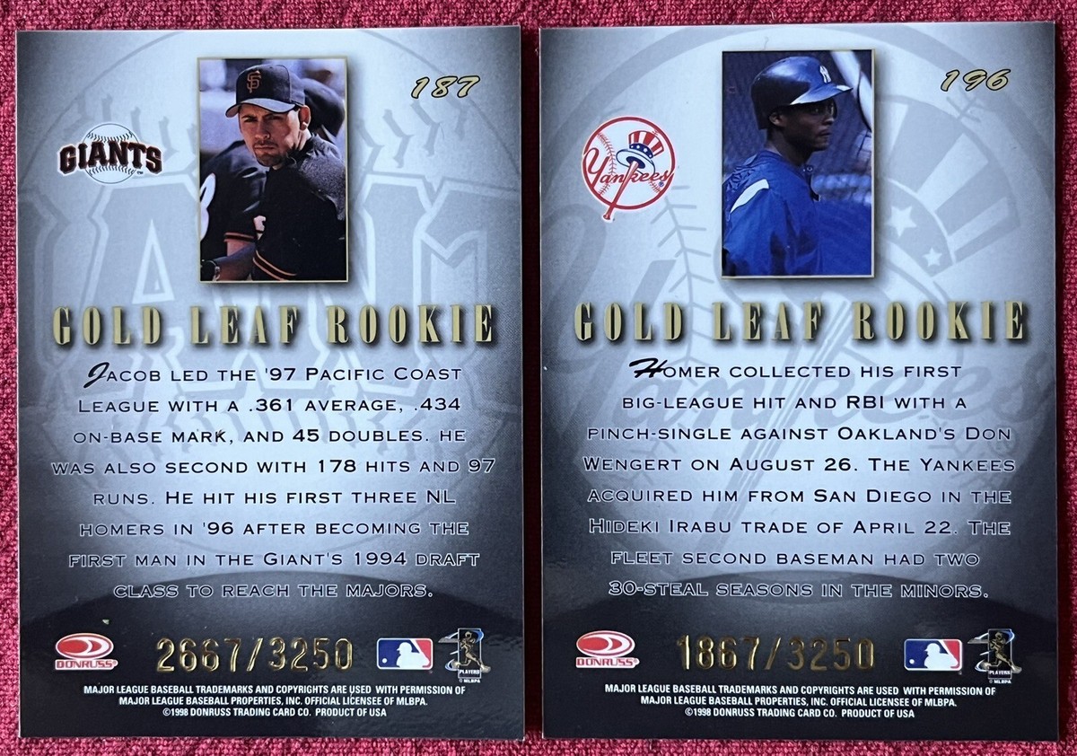 2) 1998 Leaf Fractal Materials Gold Leaf Rookie #'d/3250