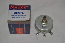 NOS NIB Vintage MALLORY M100PK POTENTIOMETER, 100 OHM, 1TURN PANEL MOUNT