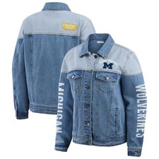 Women's WEAR by Erin Andrews Denim Michigan Wolverines Sleeve Hit Colorblock