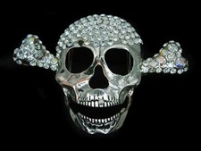 TC15173 VERY COOL SKULL BONES FANTASY ART SILVERTONE BELT BUCKLE