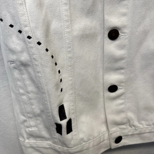 Rue 21✨White✨Patch Work Jean✨Denim✨Jacket✨Lets Get Lost✨Size Medium image 8