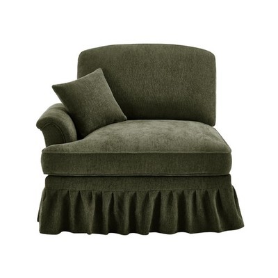 Chenille Sofa w/Detachable Ruffle Skirt & Pillow, 1-Seat, Green