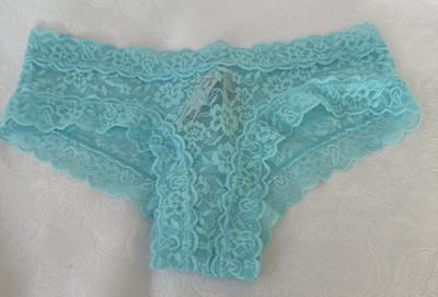 VICTORIA'S SECRET TURQUOISE BLUE S LACE CHEEKY BIKINI PANTIES COTTON NWT