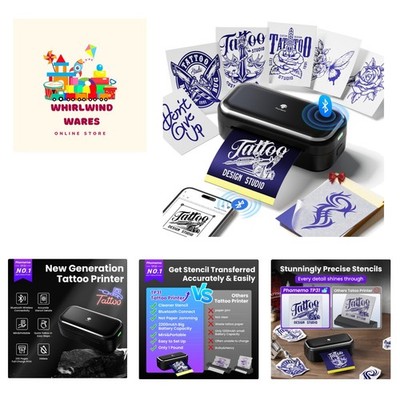 Temporary Tattoo Pro Printer - Compact Bluetooth Machine with 30 Sheets Included