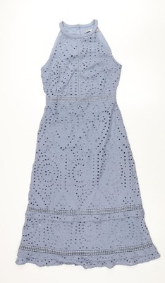 Oasis Damen blau Baumwolle Etuikleid Größe 8 Rundhals Reißverschluss - Rüschen