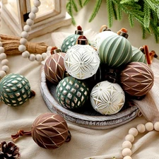 Bucherry 12 Pcs Neutral Textured Christmas Ball Ornaments 2.4 Green and Brown 