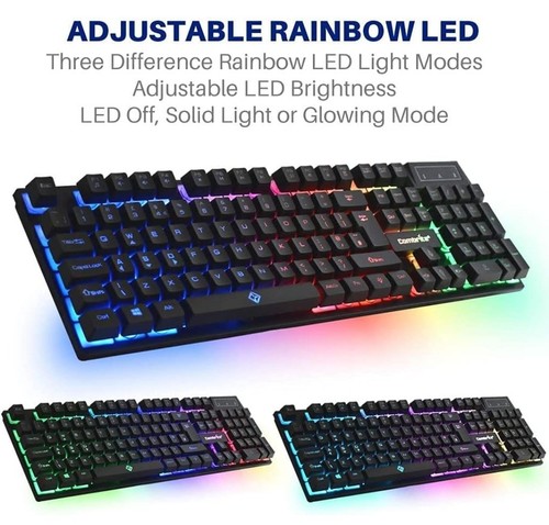 Combrite Raptor Gaming Keyboard And Mouse Set With Large Mouse Pad, Rainbow LED, - Picture 2 of 8
