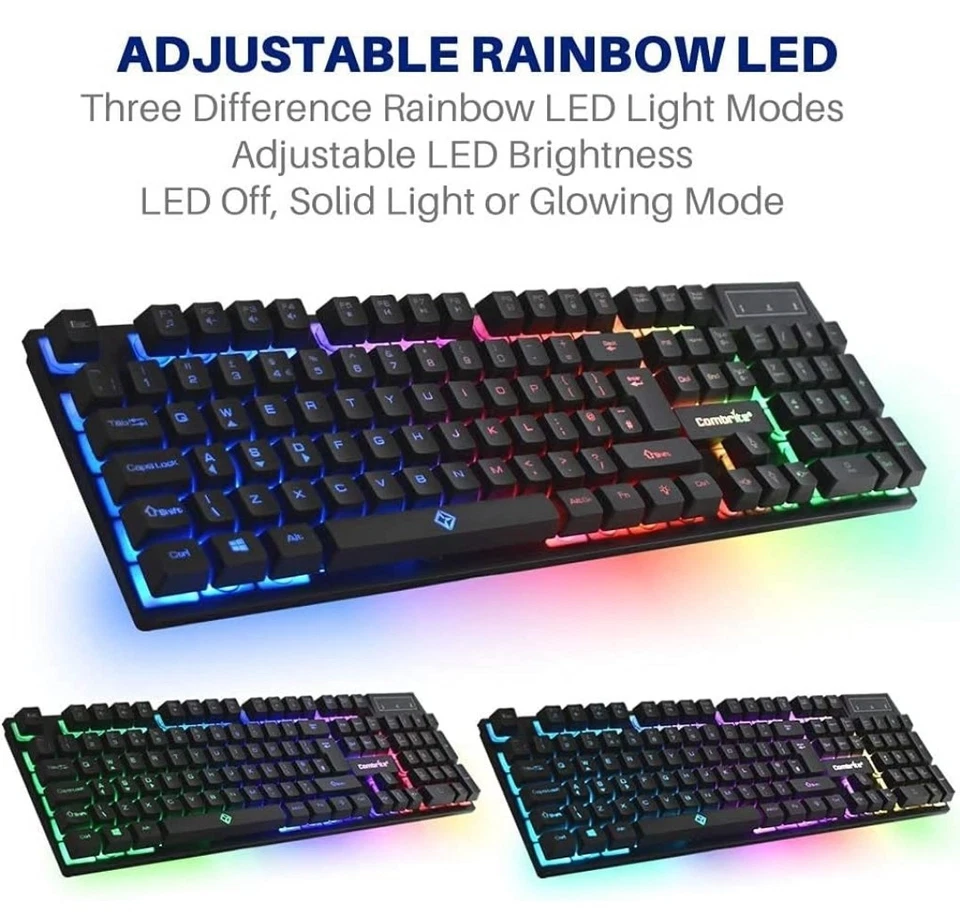 Combrite Raptor Gaming Keyboard And Mouse Set With Mouse Pad, Rainbow LED, - Image 2 of 4