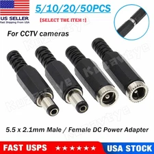 5/50x DC Female Male Power Supply Plug Connector 5.5 x 2.1mm Jack Socket Adapter