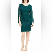 Connected Apparel Women's 4 Flutter-Sleeve Sequined Lace Dress NEW