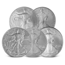 (Lot of 5)  American Silver Eagle (ASE) 1 oz Silver Coin - Random Year