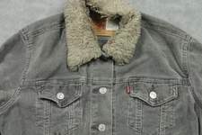 Levis Jacket Womens Small Gray Corduroy Sherpa Trucker Fleece Coat 77735-0368