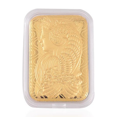 24K Yellow Gold Lady Fortuna Blessing Emboss Sheet 31x45.5mm 0.01 Grams for