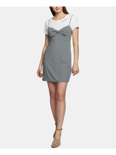 1. STATE Womens Black Check Spaghetti Strap V Neck Fit + Flare Dress 2