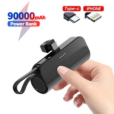 Portable Dual Connector For USB C & iPhone Mini Power Bank Charger Fast Charging