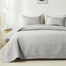 akkialla Quilts Queen Size,Light Grey Ultrasonic Full/Queen Quilt Set,Lightwe...