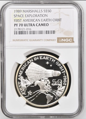Marshall Islands 1989 1st American Earth Orbit  $50 NGC PF70