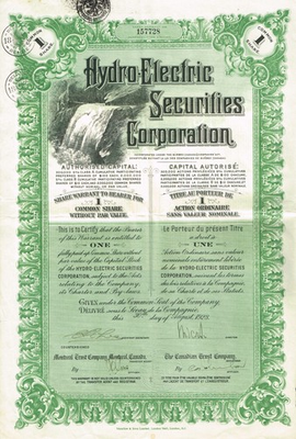 #ad CANADA HYDRO ELECTRIC SECURITIES CORPORATION stock certificate bond 1928 $34.99