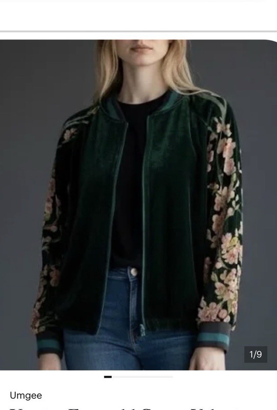 Umgee Women’s Green/Pink Floral Bomber Jacket L Full Zip Long Sleeve Short