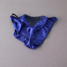 Vintage Victoria's Secret Silky Satin String Indigo String Bikini Panty Large