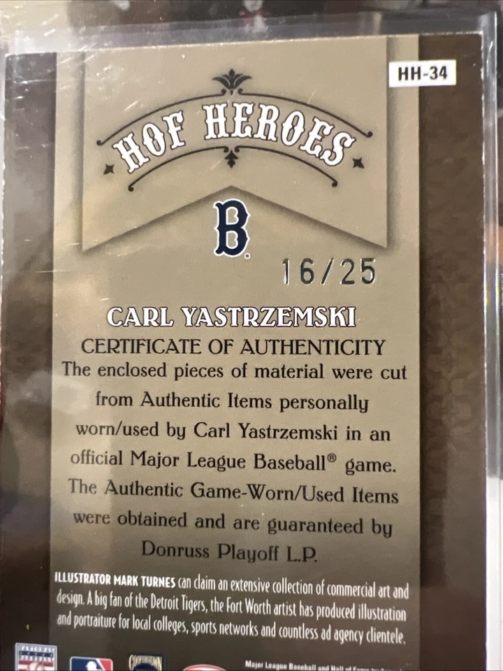 2005 Donruss Diamond Kings - Hof Heroes Carl Yastrzemski #HH-34 Gold 16/25 Relic - Image 2 of 4