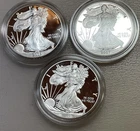 Lot Of 3 Proof 1oz Silver American Silver Eagles - 2002, 2007, 2017 In Capsules