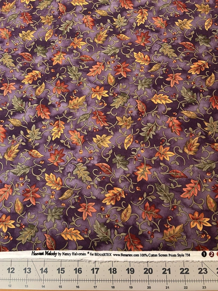 Harvest Melody Purple Fall Leaves Acorns Benartex Fabric BTY Quilting Sewing - Image 2 of 4