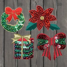 Christmas Embroidered Patch Set — 4-Pack — Iron On