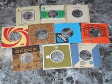 45 RECORD SLEEVES. LOT OF TEN DIFFERENT SLEEVES. VG AND BETTER.