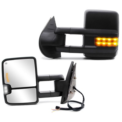 Tow Mirror Heated Arrow Signal Fits 07-13 GMC Sierra 1500 2500 3500 LH+RH Black