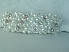 WHITE FAUX PEARL  RHINESTONE HAIR BARRETTE UP DO ACCESSORY