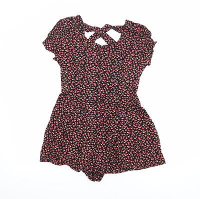 Lucca Couture Damen Playsuit Einteiler schwarz geblümt 100% Viskose Größe M Knopf 