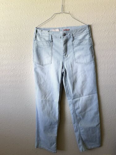 Anthropologie Pilcro Pants Size 28 White With Blue Stripe Straight Hipster