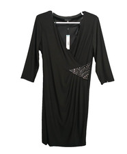 Metaphor Wrap Dress V-Neck Embellished Black 3/4 Sleeves Womens Size 12