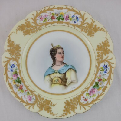 Portrait Plate Gold Clairon Edge Sevre Chateau de Tuileries Style EVC Antique
