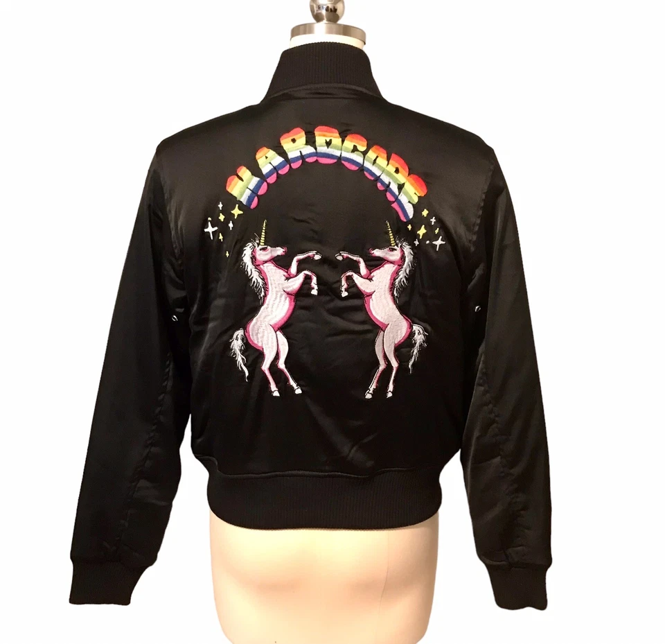 Chaqueta Bomber UNIF Hardcore Arco Iris Unicornios Retro Irreverente Para Mujer Talla M Foto 4 de 4