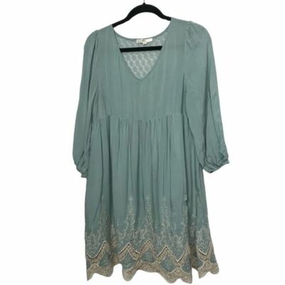 Andree By Unit Green Blue Embroidered Dress Small | eBay