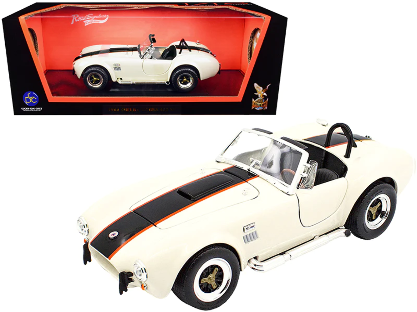 1964 Shelby Cobra 427 S/C Roadster Cream with Black and 1/18 Diecast Model Car