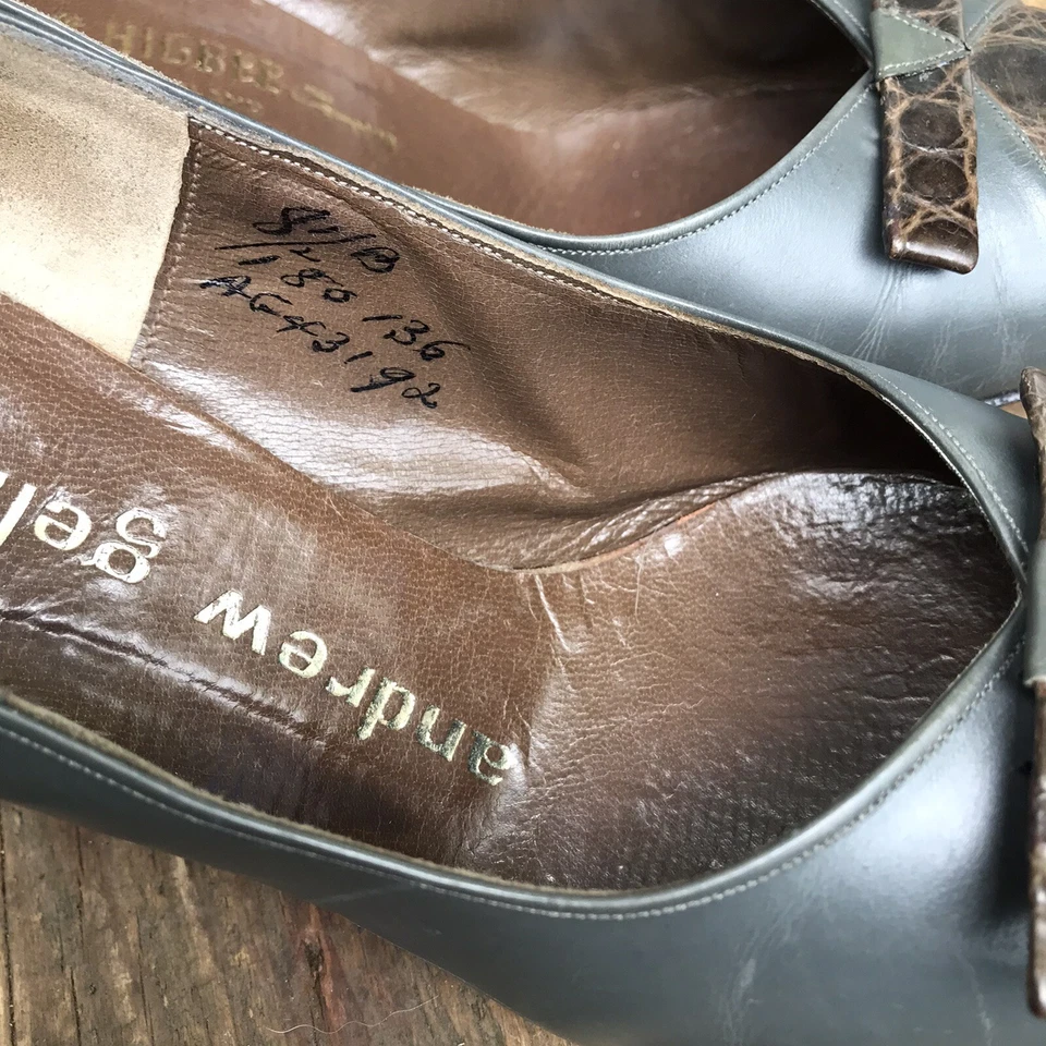 Zapatos De Colección Diseñador Caimán y Cuero Años 50 Andrew Geller Tacones Bloque 8.5 Mcm  Foto 4 de 4