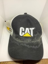 Caterpillar CAT Trucker Black White Twill Mesh Snapback Cap Hat USA Flag Crusty