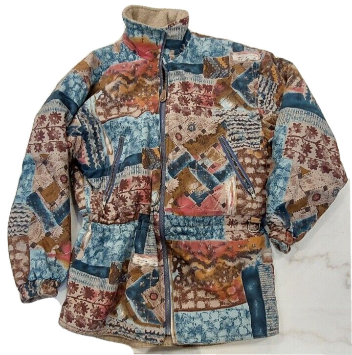 Vtg Multicolor Geometric Patchwork Jacket Women's… - image 1