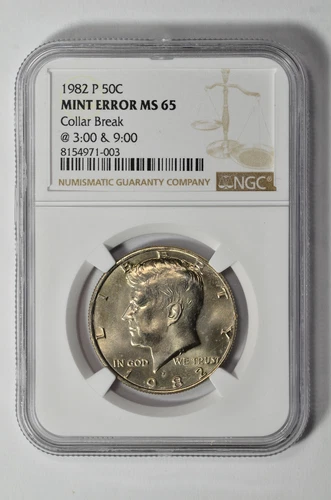 1982 P 50C Kennedy Half Dollar NGC MS 65 Mint Error Collar Break New Holder