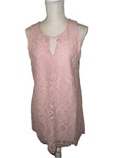 Umgee Size S Baby Pink Floral Lace Overlay Swing Tunic Dress Keyhole Neckline