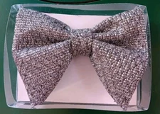 NWOT Mens Pretied oversized butterfly teardrop bow Tie silver glitter oversized