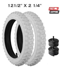 PAIR of 12 1/2" x 2 1/4'' Bicycle Tubes and Tires ALL WHITE Tires Kids Scooter